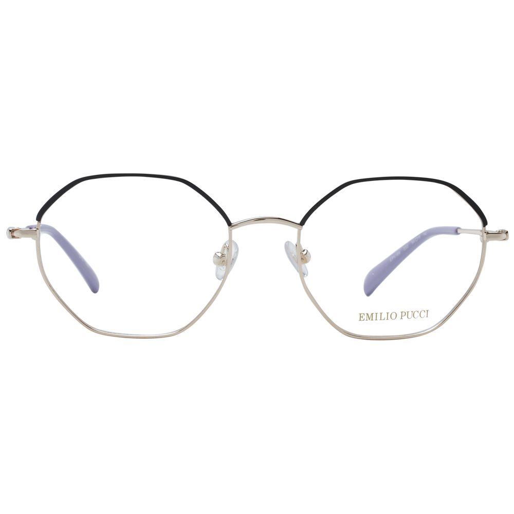 Emilio Pucci Black Women Glasses Frame, metal full-rim, round style, with demo lenses, size 54-19-140, includes branded case.
