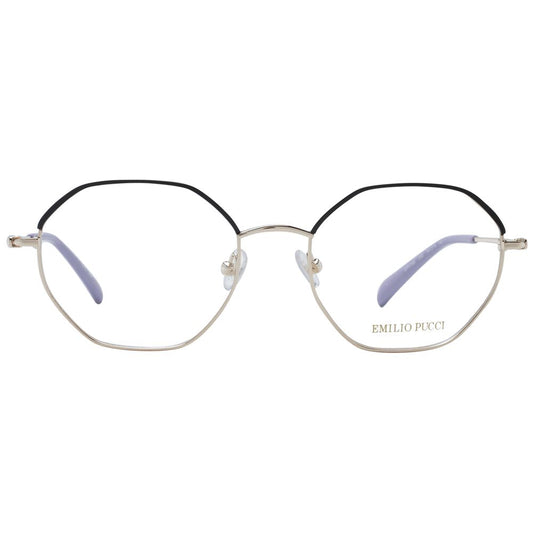 Emilio Pucci Black Women Glasses Frame, metal full-rim, round style, with demo lenses, size 54-19-140, includes branded case.