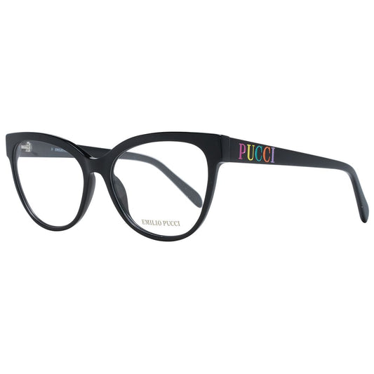 Emilio Pucci Black Women Glasses Frame with full-rim butterfly design made of black plastic, includes branded case, size 55-16-140.