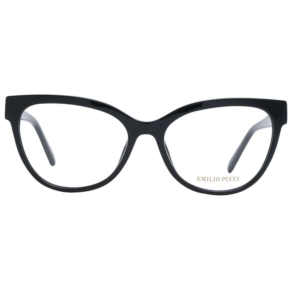 Emilio Pucci Black Women Glasses Frame, full-rim style, plastic material, butterfly shape, size 55-16-140 with branded case.