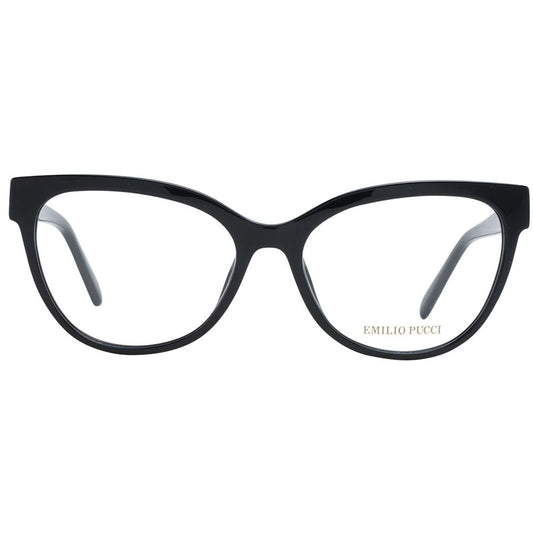 Emilio Pucci Black Women Glasses Frame, full-rim style, plastic material, butterfly shape, size 55-16-140 with branded case.