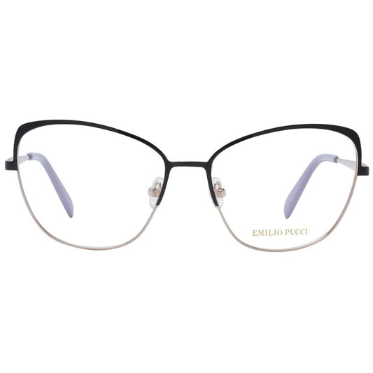 Emilio Pucci Black Women Glasses Frame featuring full-rim cat-eye metal design, demo lenses, and branded case.