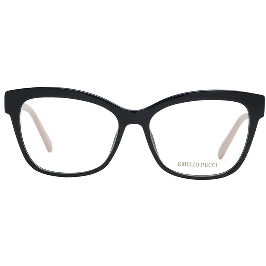 Emilio Pucci Black Women Glasses Frame, full-rim square design, plastic material, demo lenses, size 54-15-140, with branded case.