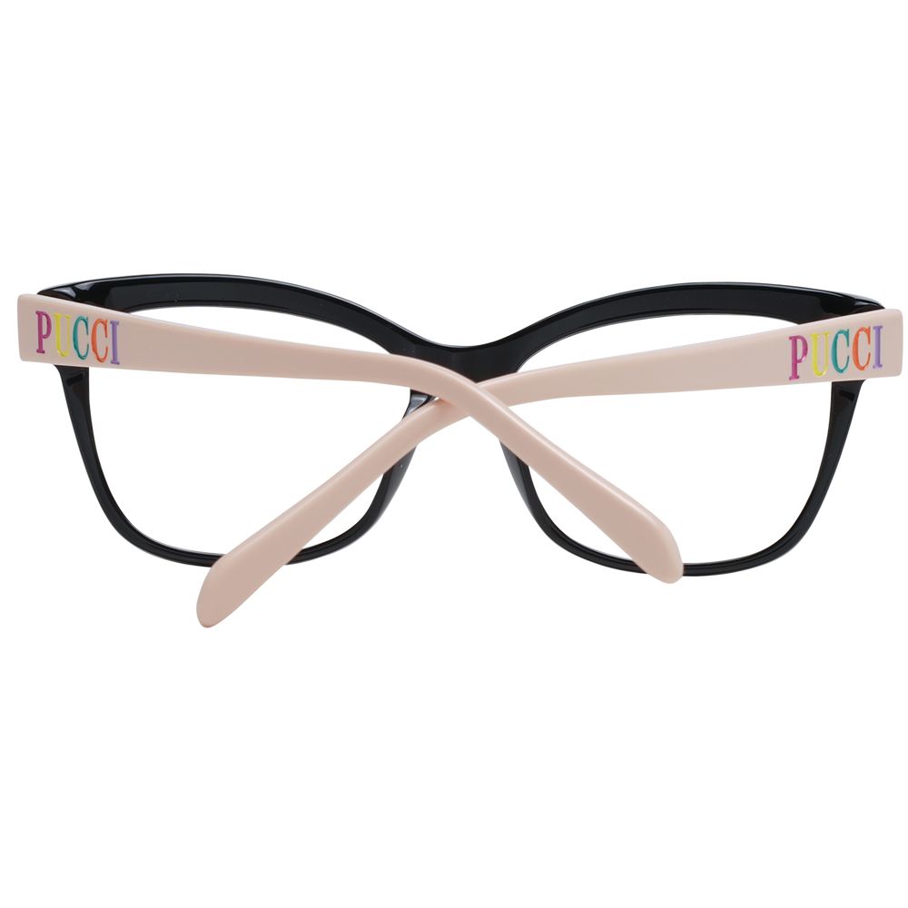 Emilio Pucci Black Women Glasses Frame, full-rim plastic design with demo lenses and branded case, square style, size 54-15-140.