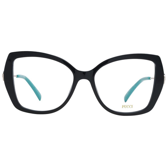 Emilio Pucci Black Women Glasses Frame with full-rim black plastic butterfly shape, size 53-16-140, includes branded case.
