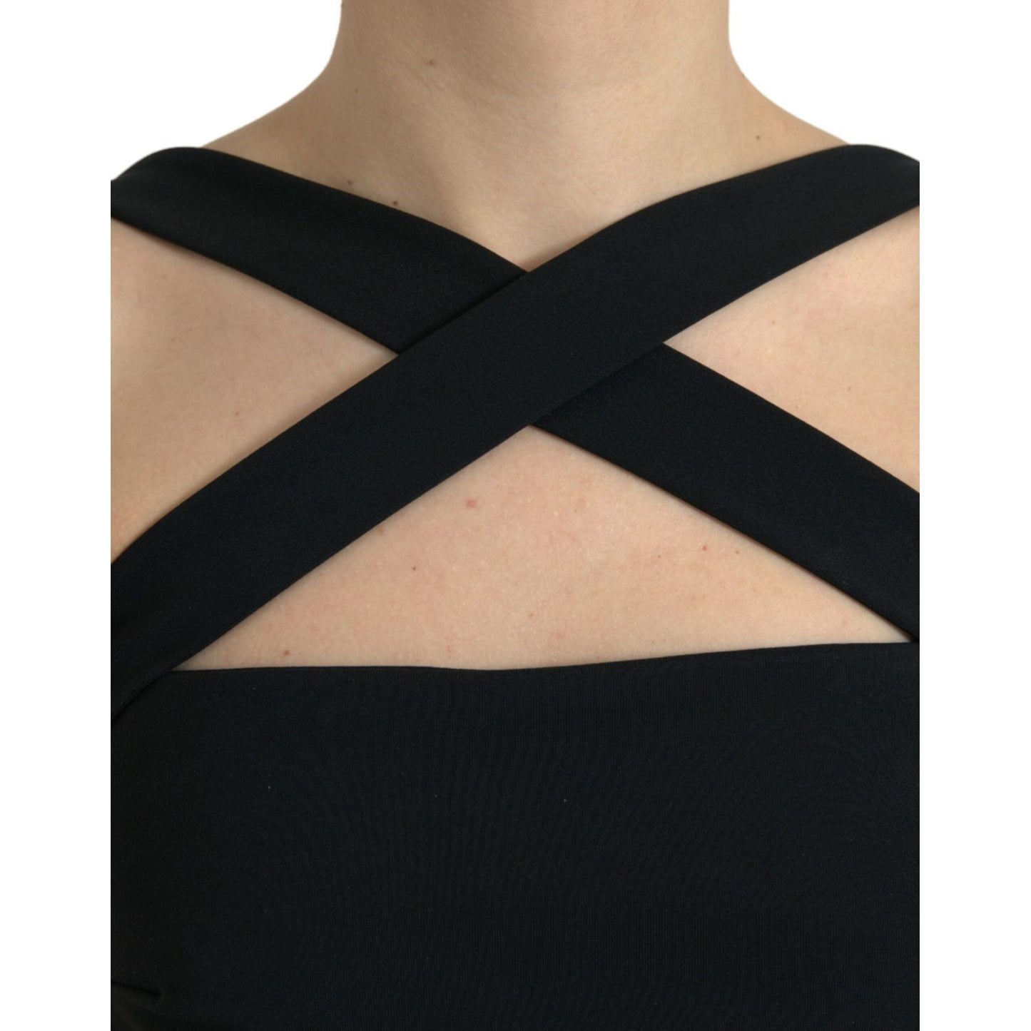 Dolce & Gabbana Black Sheath Halter Sleeveless Midi Dress