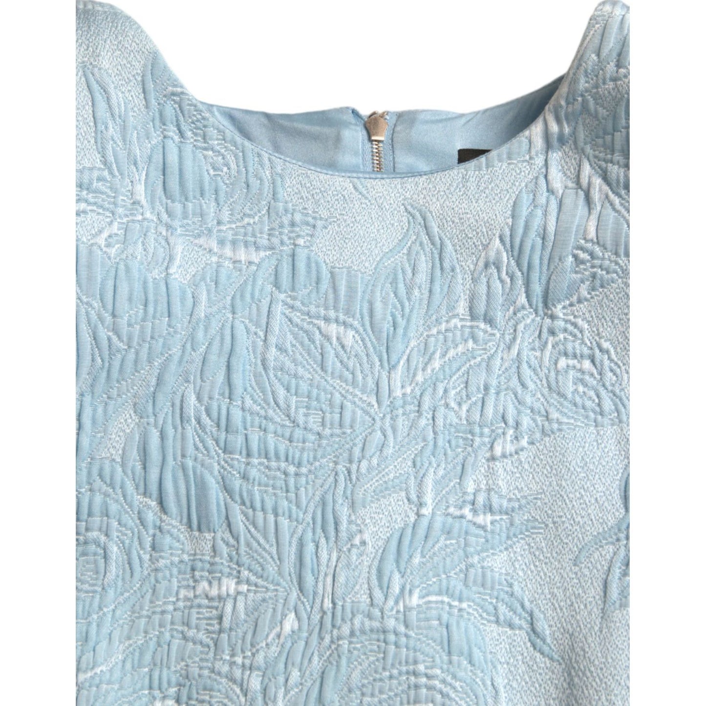 Dolce & Gabbana Light Blue Floral Jacquard Puff Sleeve Mini Dress