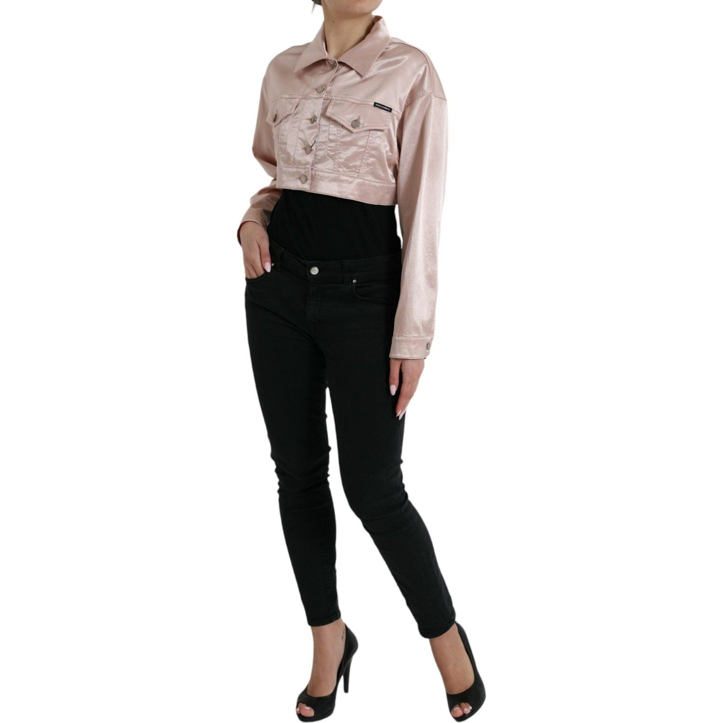 Dolce & Gabbana Pink Cotton Stretch Collared Cropped Jacket