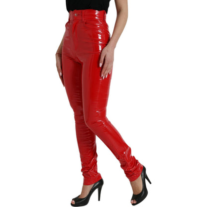 Dolce & Gabbana Shiny Red High Waist Skinny Pants