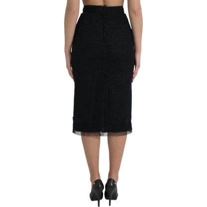 Dolce & Gabbana Black Wool High Waist Pencil Cut Midi Skirt
