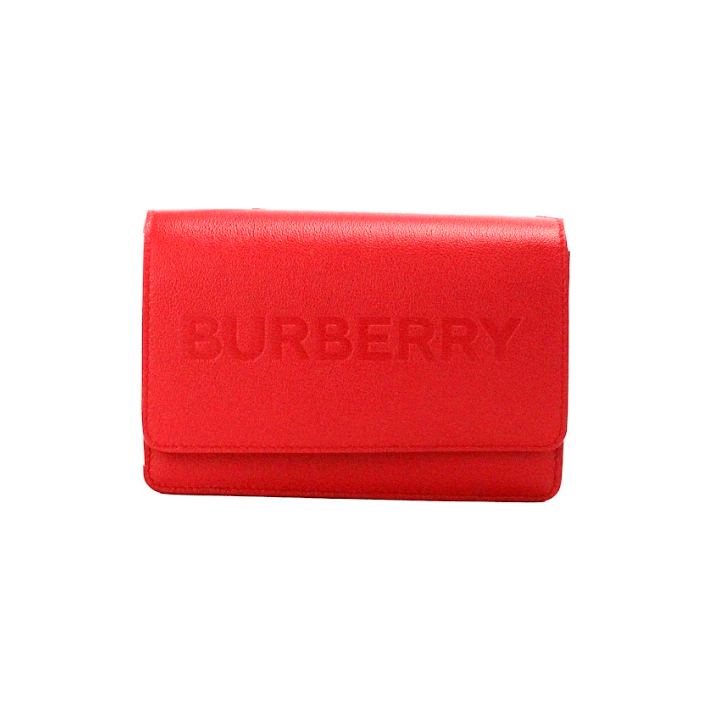 حقيبة كتف صغيرة من الجلد الناعم من Burberry Hampshire بشعار منقوش باللون الأحمر
