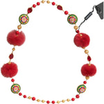 Dolce & Gabbana Gold Brass Red Fur Crystal Carretto Chain Necklace SMY101365
