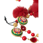 Dolce & Gabbana Gold Brass Red Fur Crystal Carretto Chain Necklace SMY101365