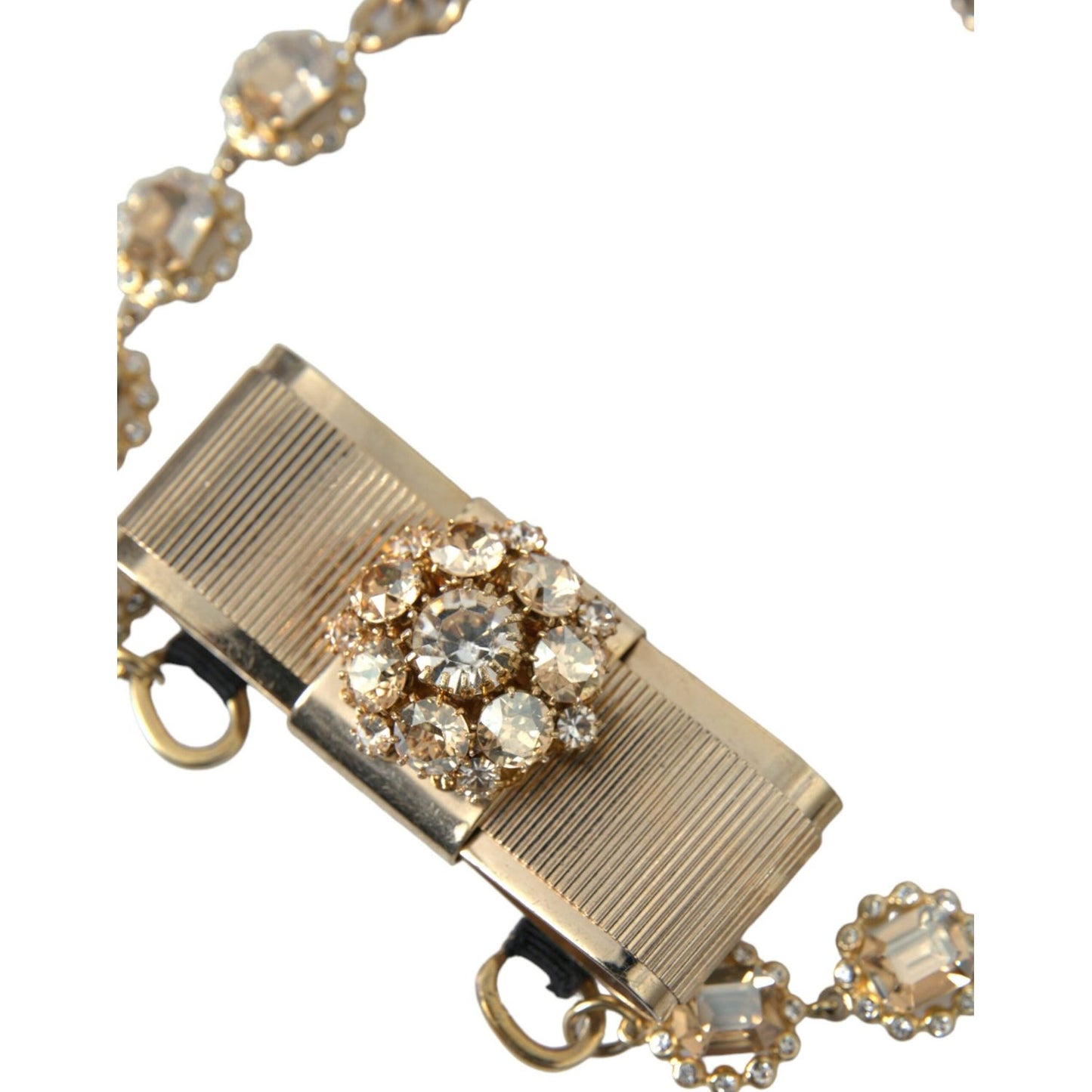 Dolce & Gabbana Gold Brass Clear Crystal Bow Chain Choker Necklace SMY101404