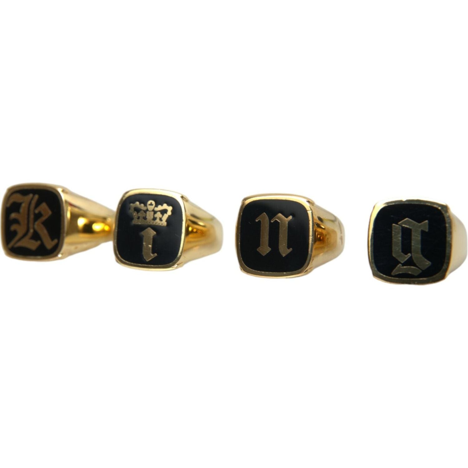 金色黄铜 KING 珐琅戒指（4 件套）