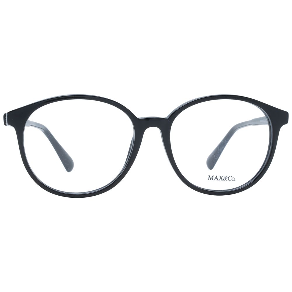Max & Co Black Women Glasses Frame in full-rim black plastic with branded case, size 53-16-140, stylish panto design.