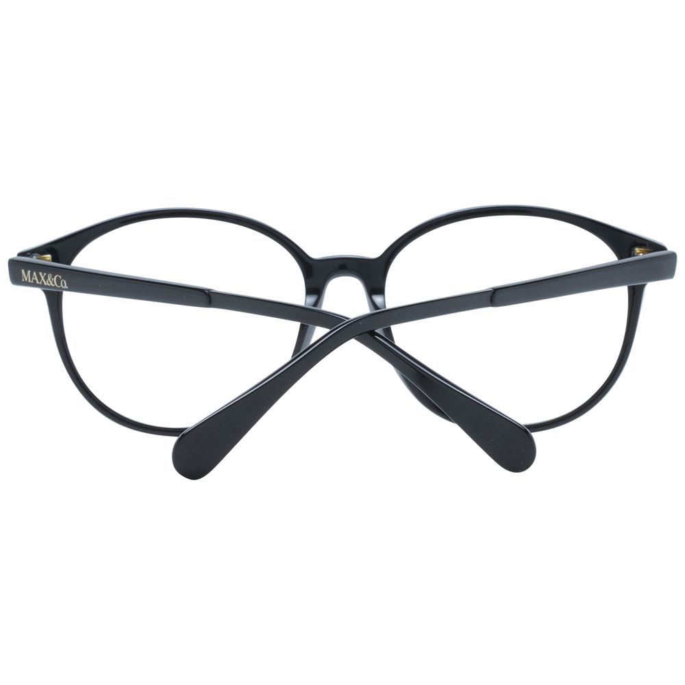 Max & Co Black Women Glasses Frame, full-rim black plastic material with demo lenses, includes branded case for women, size 53-16-140.