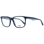 BMW Blue Men Glasses Frame with full-rim blue plastic design, demo lenses, 55-17-145 size, includes branded case.