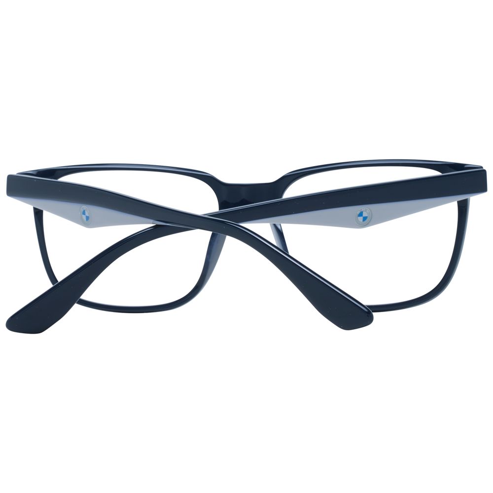 BMW Blue Men Glasses Frame, full-rim rectangle style with plastic material, blue frame color. Includes branded case, no lenses effect.