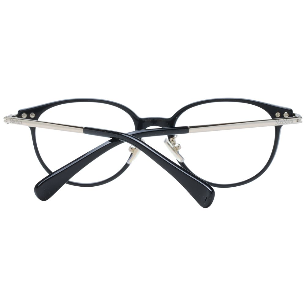 Max Mara Black Women Glasses Frame with full-rim round style, plastic material, and demo lenses. Comes with branded case.