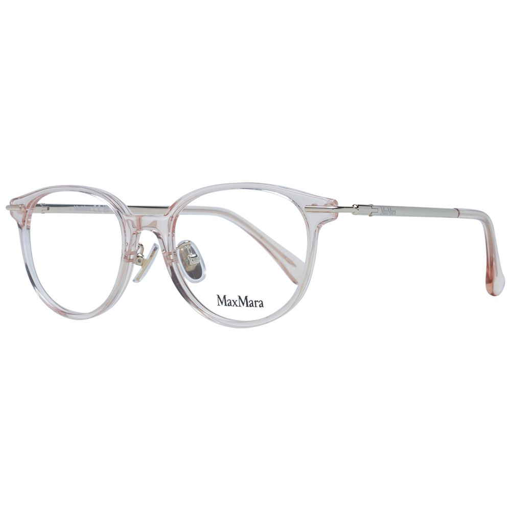 Max Mara Pink Women Glasses Frame, full-rim rose plastic with butterfly style, size 50-18-135, includes branded case.