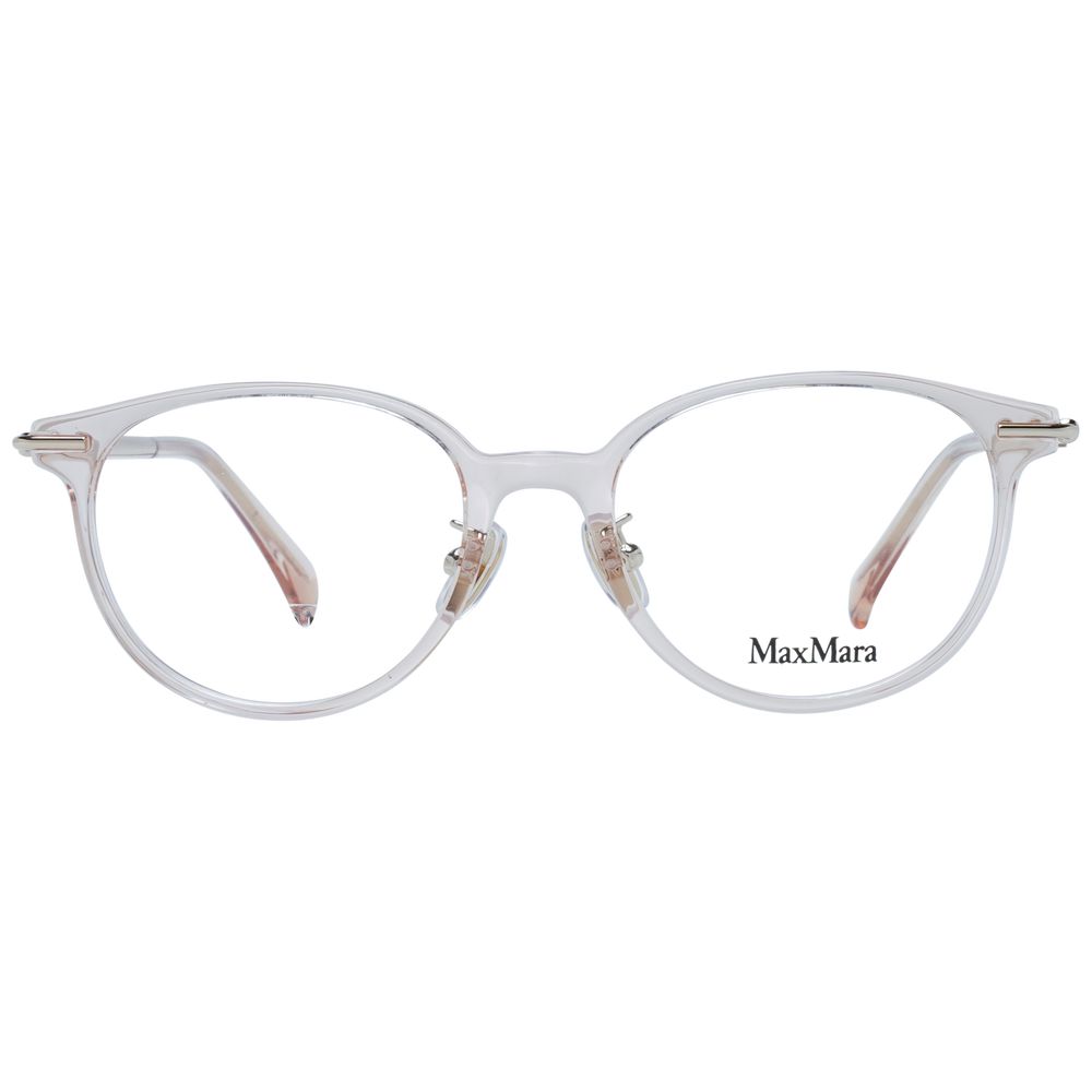 Max Mara Pink Women Glasses Frame in rose full-rim butterfly style with demo lenses, plastic material, and branded case included.