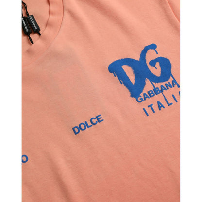 Dolce & Gabbana Coral Cotton Logo Print Short Sleeve T-shirt