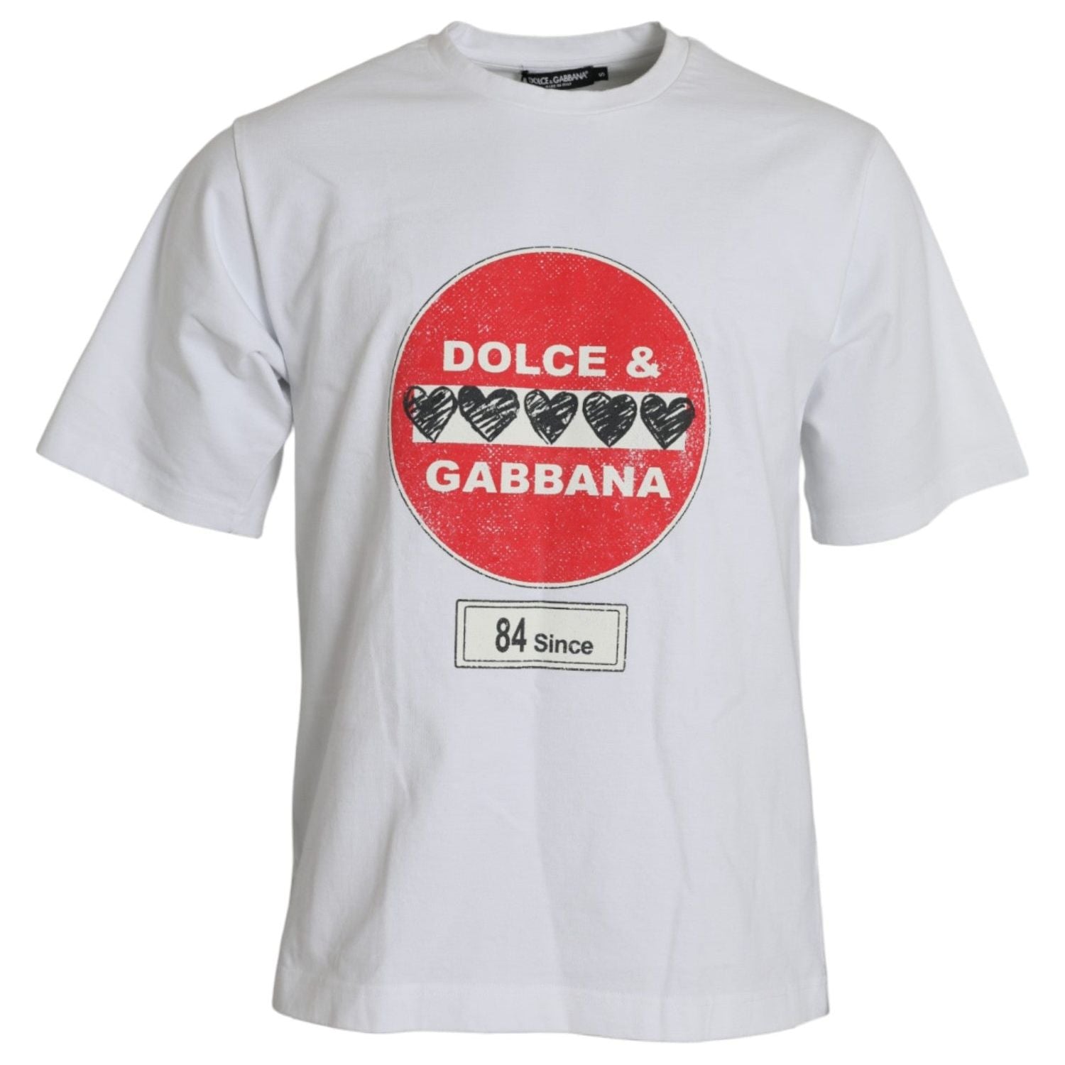 تي شيرت Dolce &amp; Gabbana أبيض من القطن بياقة دائرية وأكمام قصيرة بطبعة قلب