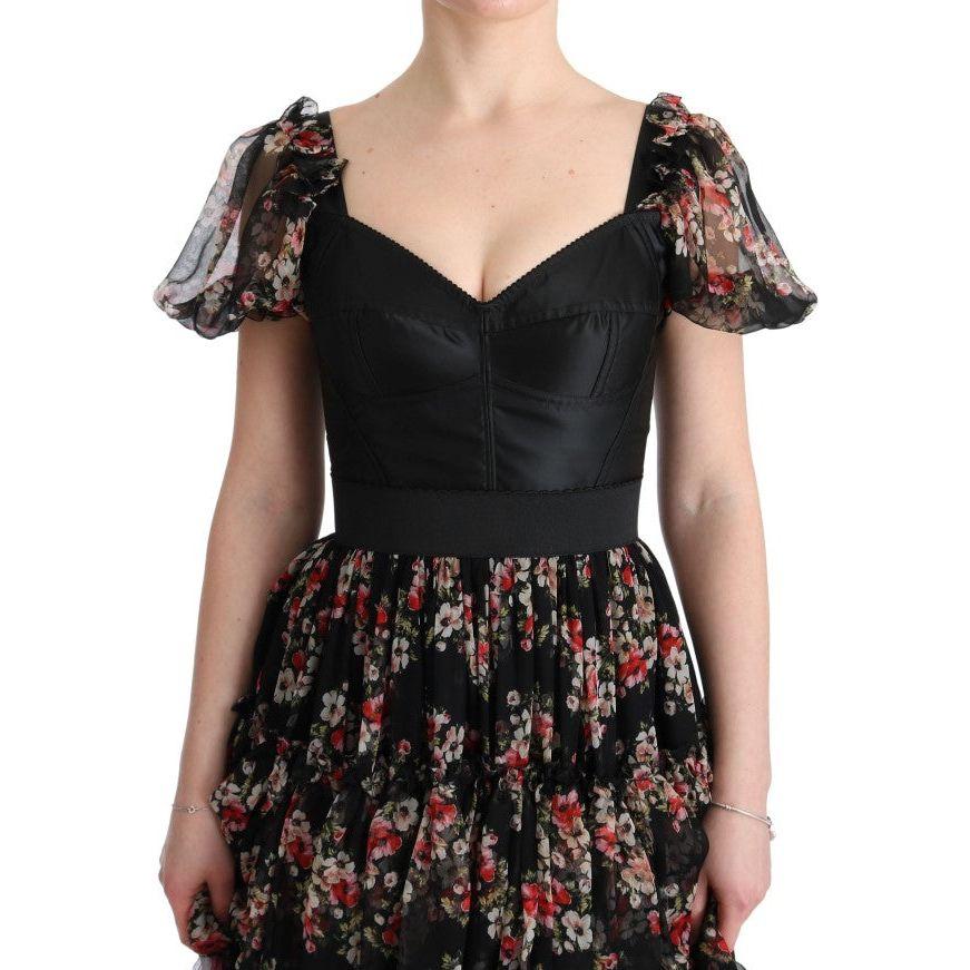 Dolce & Gabbana Multicolor Silk Stretch Floral Shift Long Dress