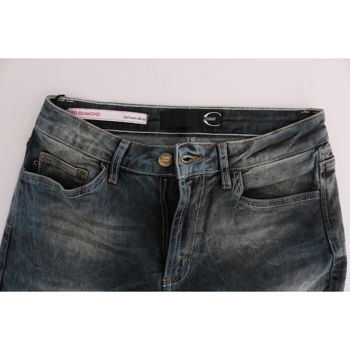 بنطلون جينز كافالي شيك بقصّة Slim Fit باللون الأزرق