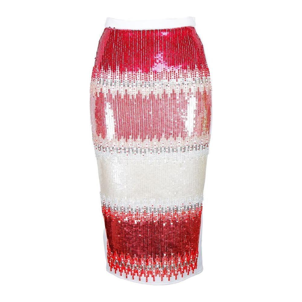 优雅绉纱亮片半身裙，后开衩