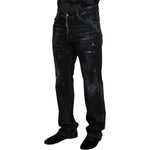 Dsquared² Black Crystal Embellished Tattered Denim Jeans Dsquared² Black