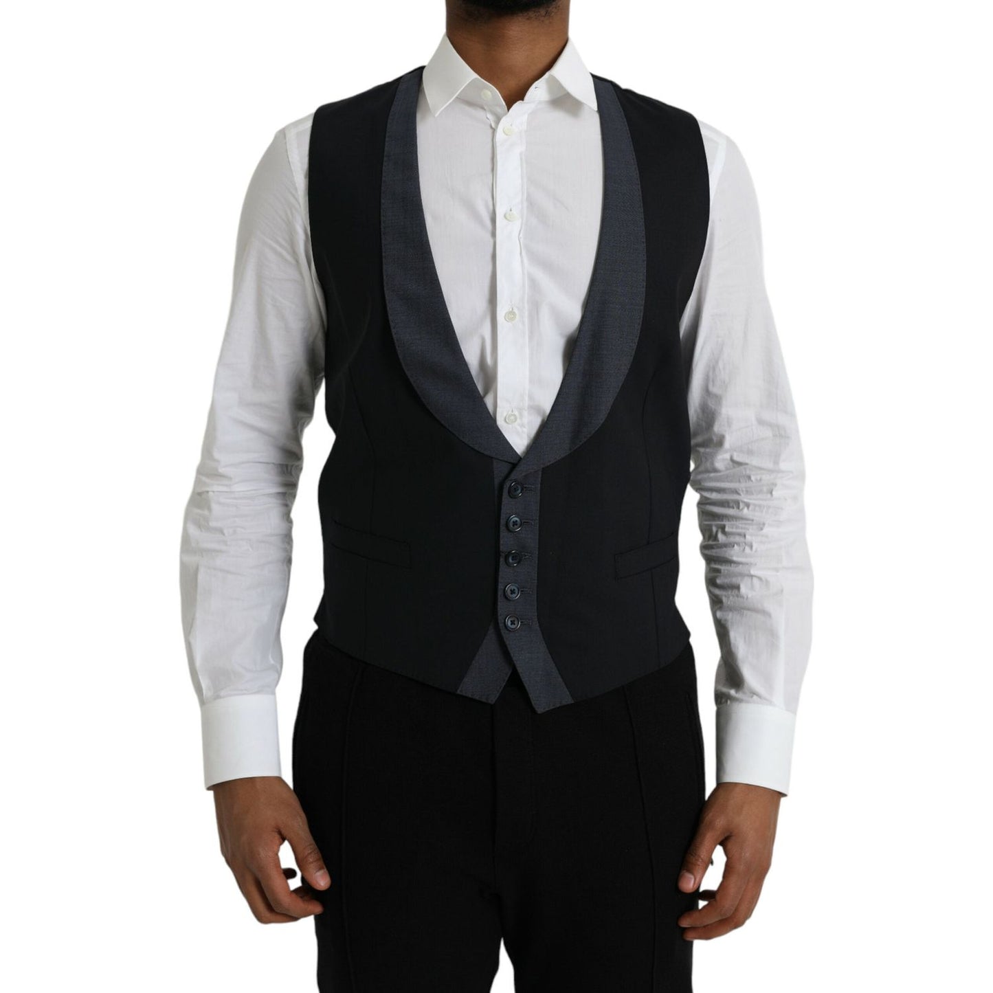 Dolce & Gabbana Black Wool Waistcoat Dress Formal Vest