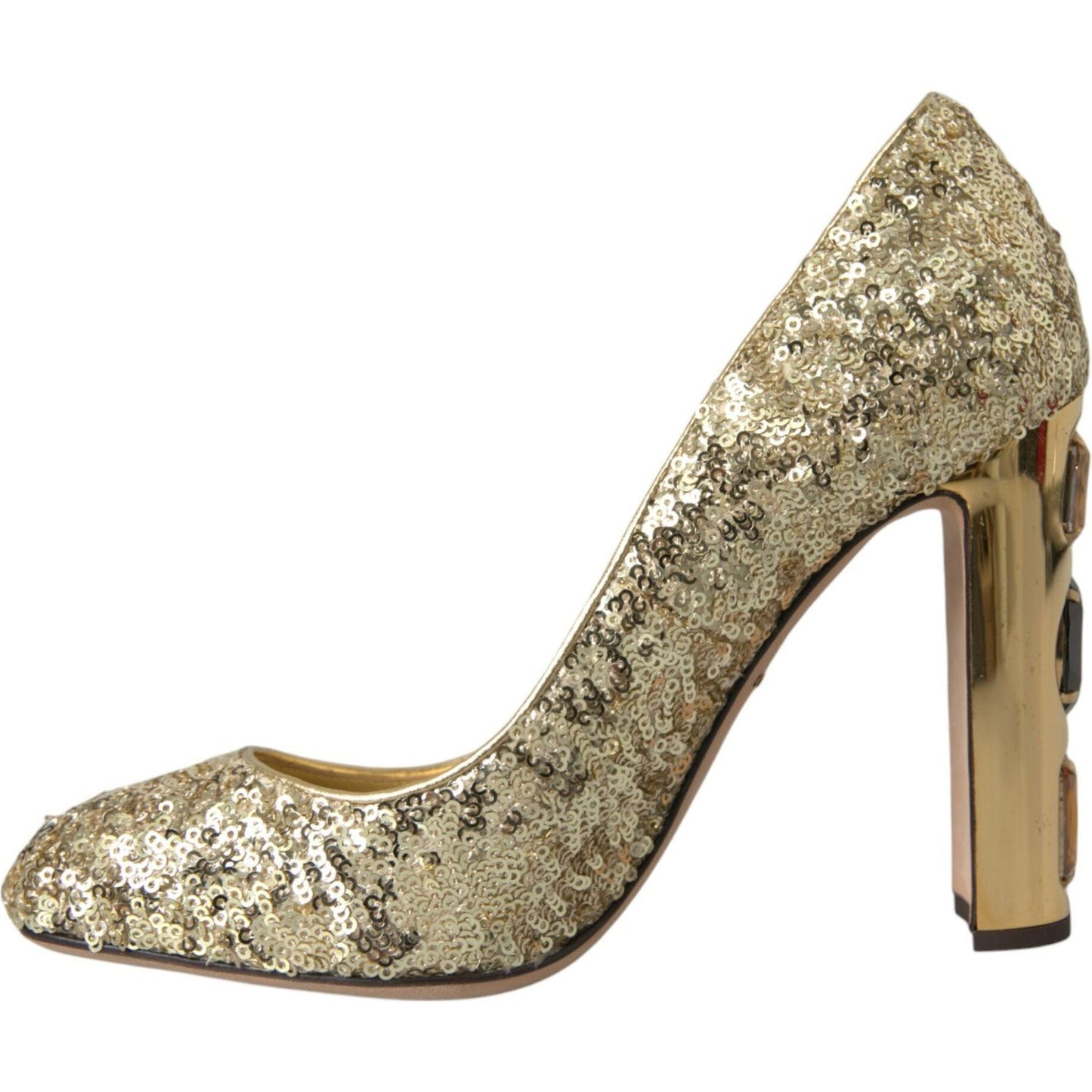 Dolce & Gabbana Gold Sequin Crystal Heels Pumps Shoes LA10867-40