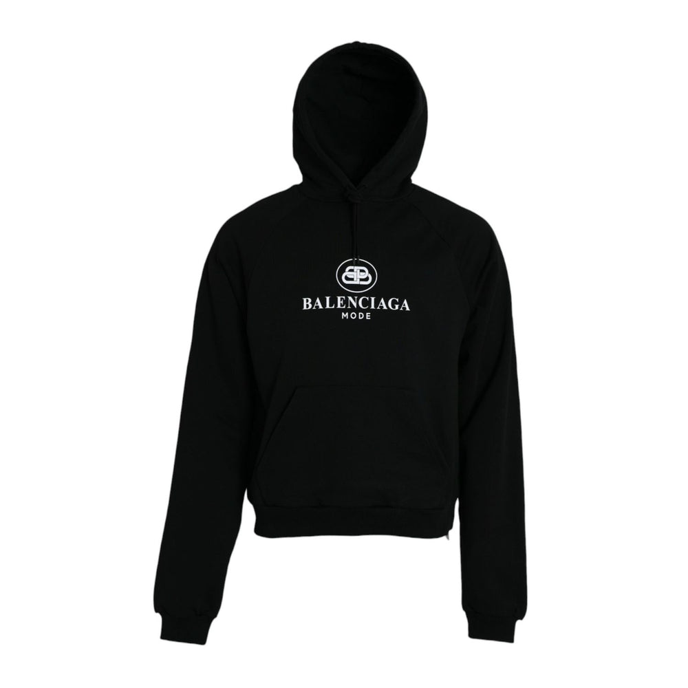 Balenciaga Black Cotton Logo Hooded Pullover Sweatshirt Sweater