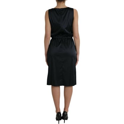 Dolce & Gabbana Black Polyester Lace Trim Sheath Midi Dress