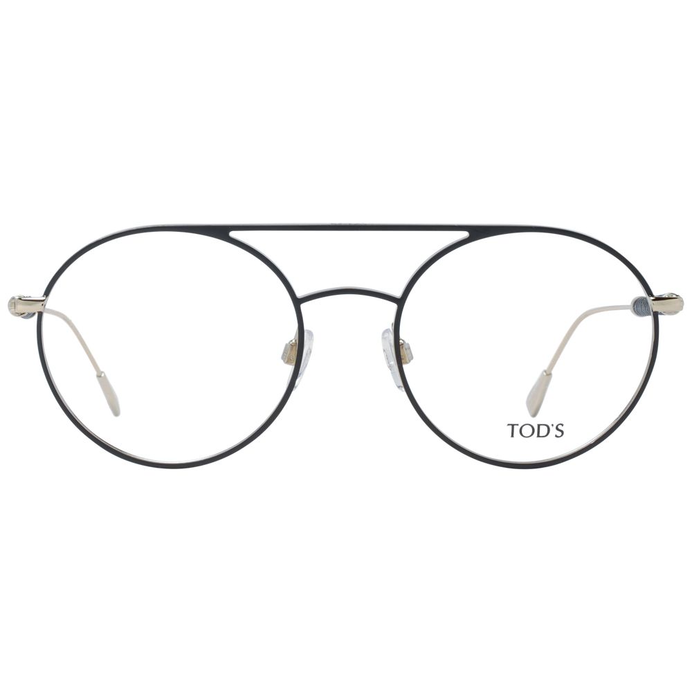Tod's Black Women Glasses Frame, full-rim black metal, aviator style with demo lenses, includes branded case. Size 52-19-145.