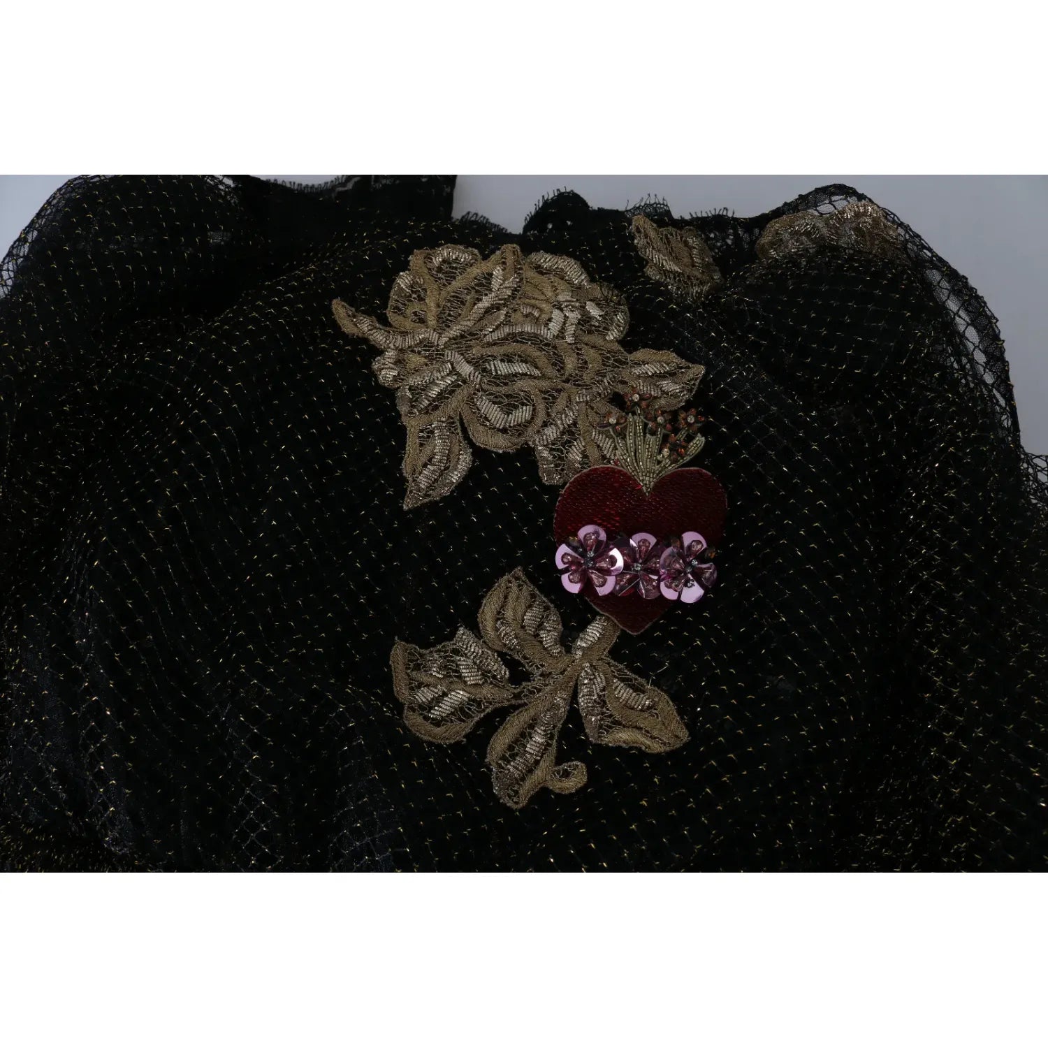 Dolce & Gabbana Black Gold Crystal Heart A-line Dress