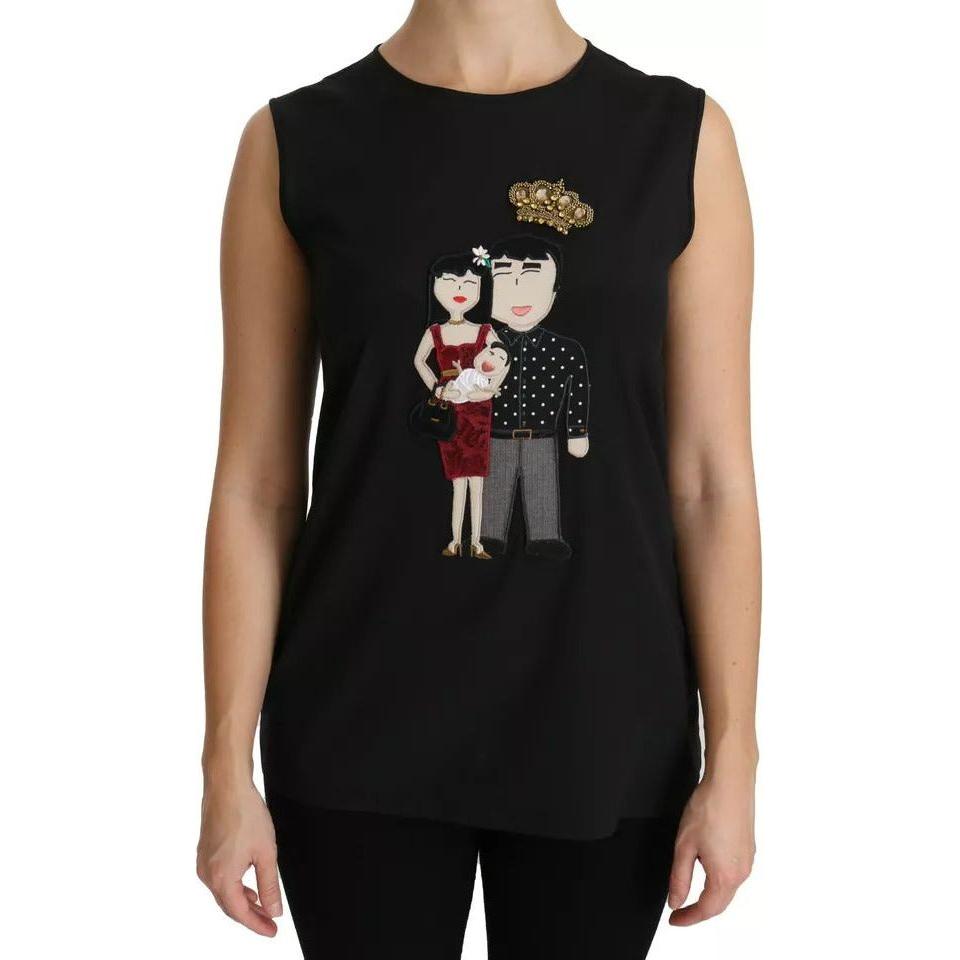 بلوزة دولتشي آند غابانا من الحرير الأسود بدون أكمام من عائلة DG