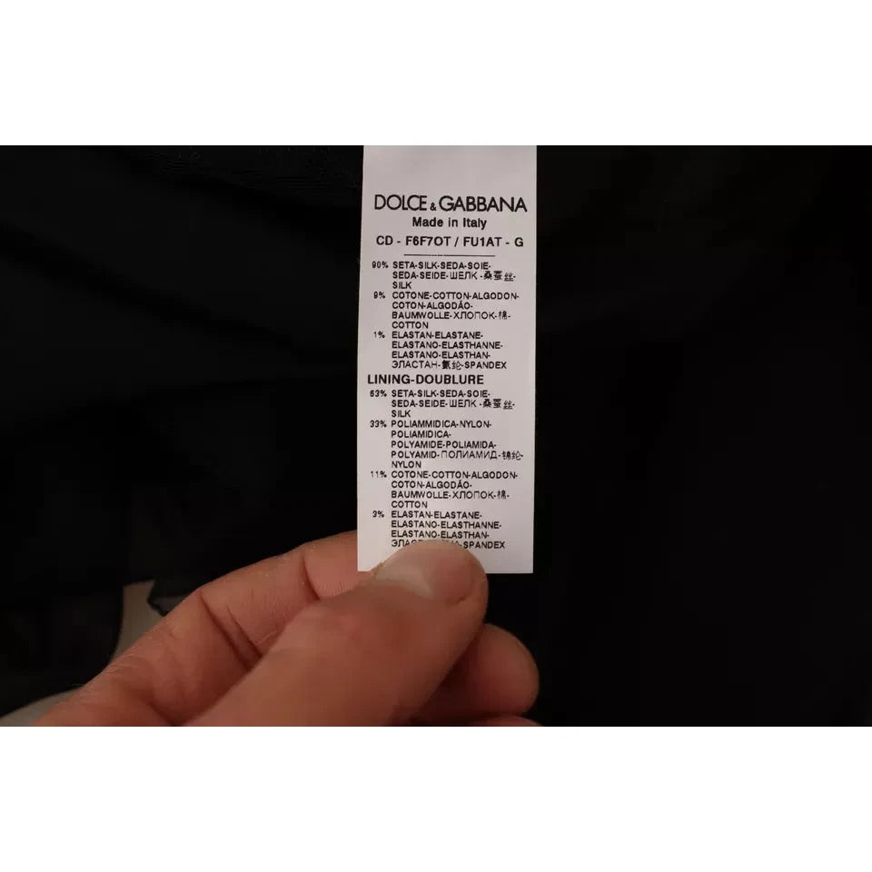 فستان دولتشي آند غابانا أسود قصير الأكمام بفتحة رقبة على شكل حرف V وقصة A