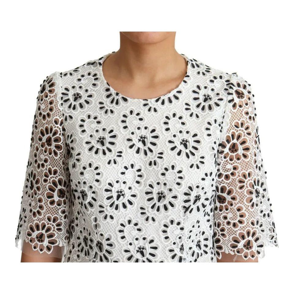 فستان متوسط ​​الطول من البوليستر بتصميم A من دولتشي آند غابانا باللون الأبيض