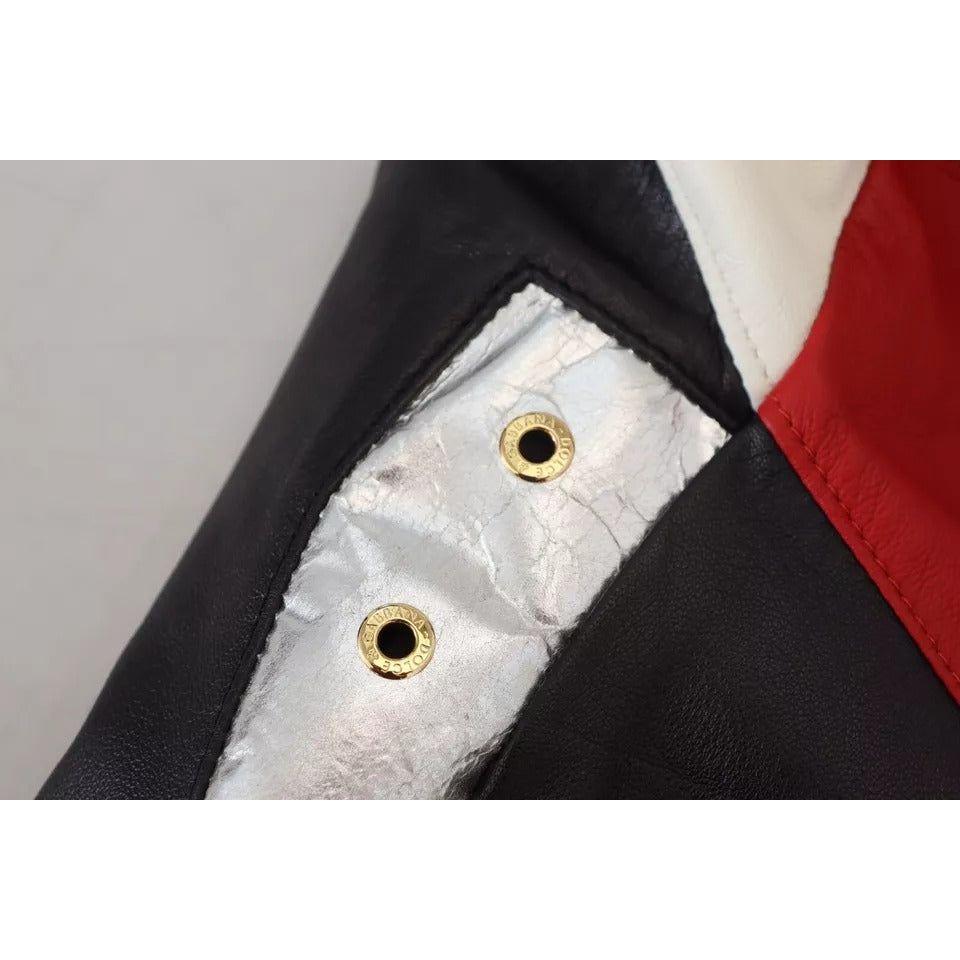 جاكيت معطف بغطاء رأس من الجلد الأسود من دولتشي آند غابانا