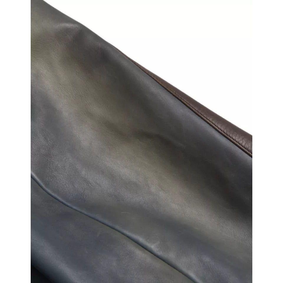 Dolce & Gabbana Blue Leather Full Zip Biker Blouson Jacket