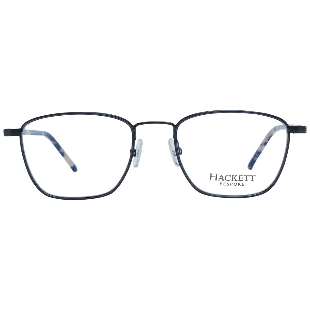 Hackett Black Men Glasses Frame with stainless steel rectangle design and full-rim style. Includes branded case.