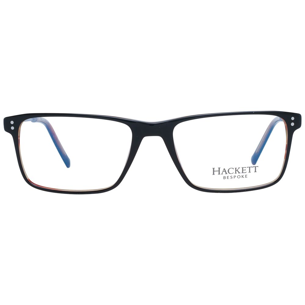 Hackett Black Men Glasses Frame with full-rim acetate design, black color, demo lenses, size 53-17-145, includes branded case.