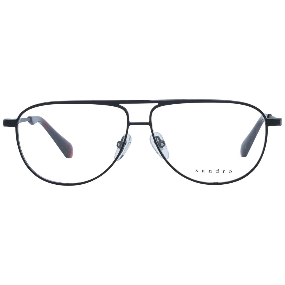 Sandro Black Men Glasses Frame aviator style with full-rim stainless steel in black, demo lenses, size 57-11-140, includes branded case.