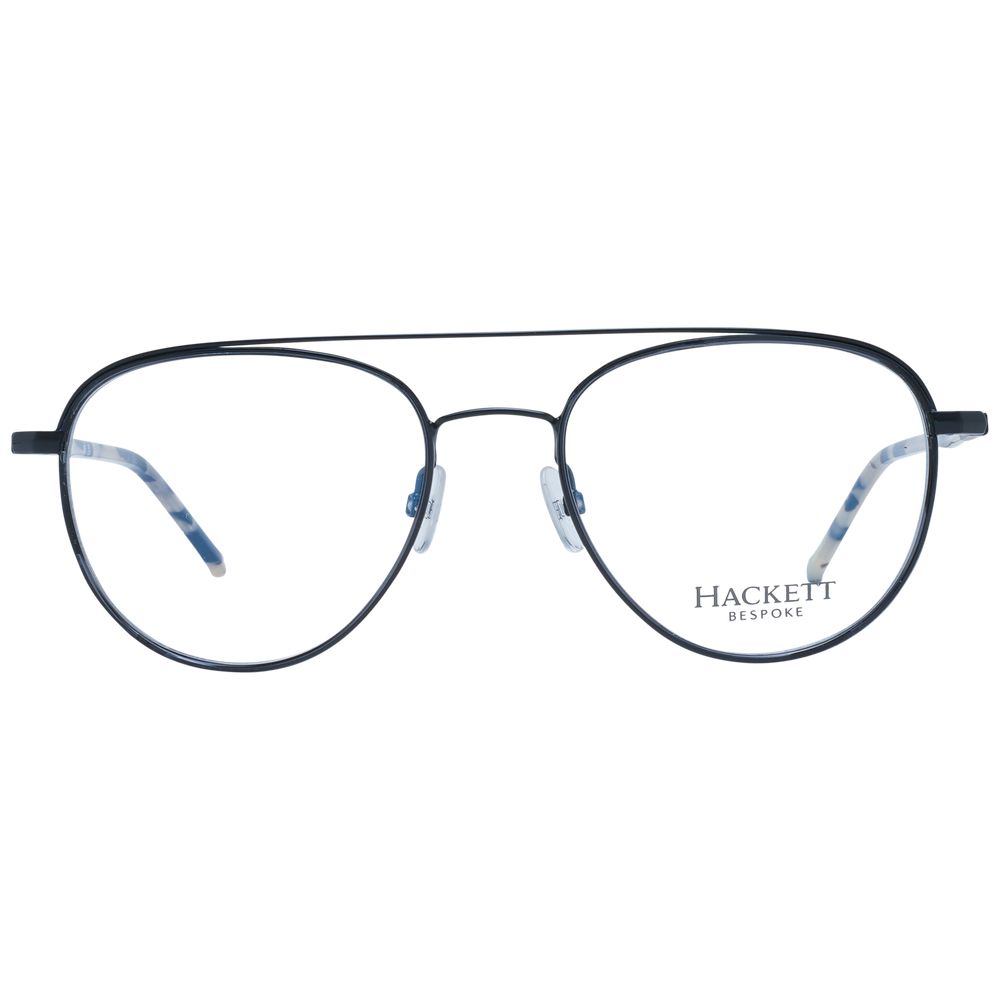 Hackett Black Men Glasses Frame with full-rim stainless steel design, aviator style, demo lenses, 54mm width, includes branded case.