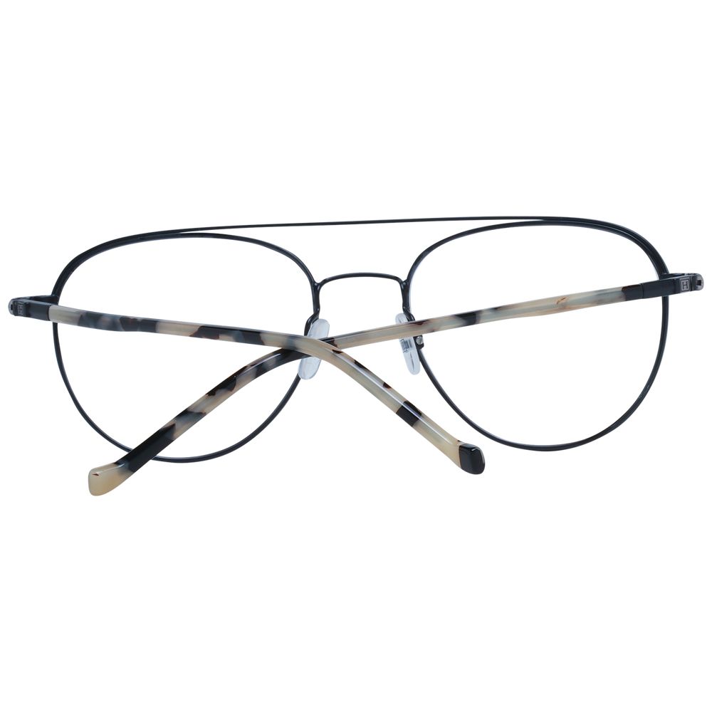 Hackett Black Men Glasses Frame, full-rim aviator style, stainless steel, demo lenses, 54-19-145 size, includes branded case.