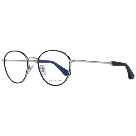 Sandro Black Women Glasses Frame in stainless steel, round full-rim design with demo plastic lenses, includes branded case.