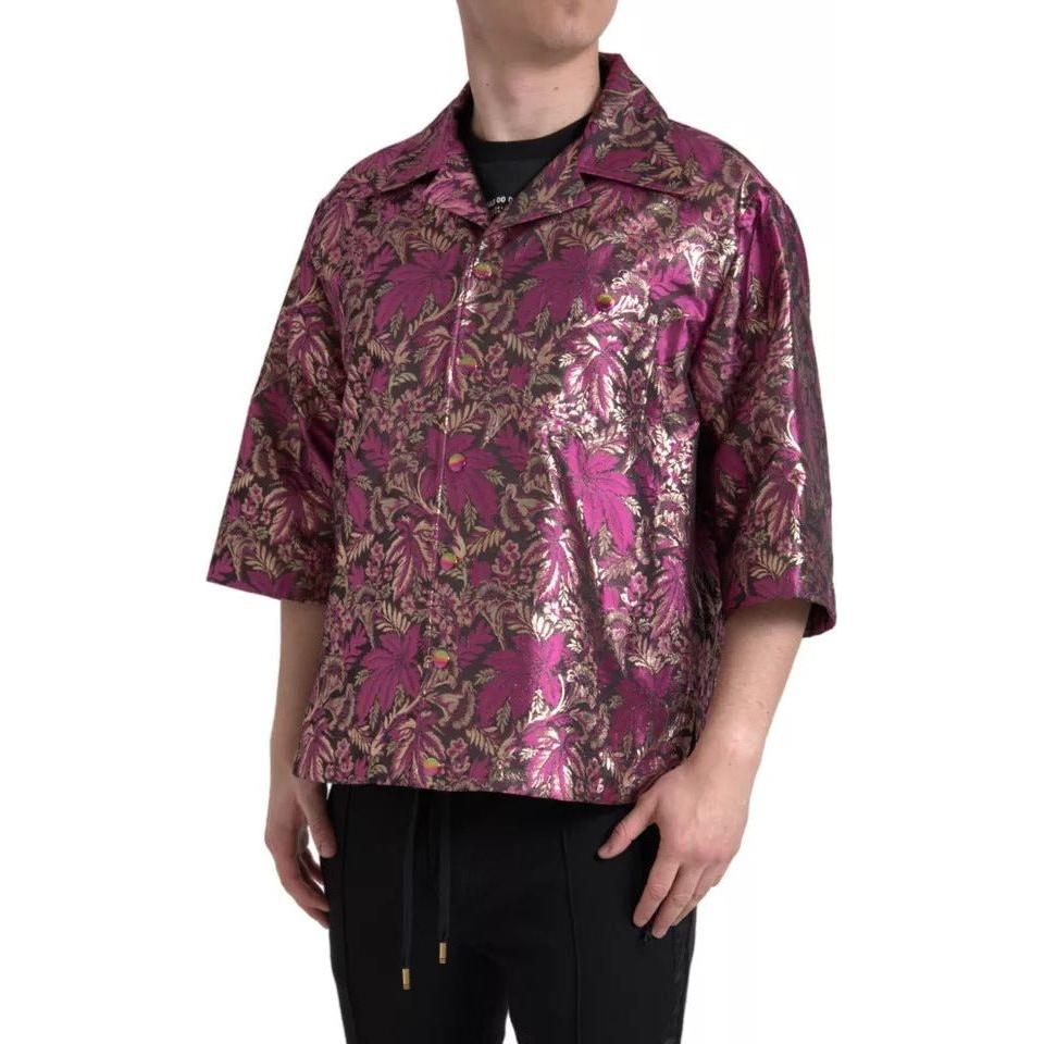 Dolce & Gabbana Fuchsia Pink Floral Jacquard Button Down Shirt TSH84203-41